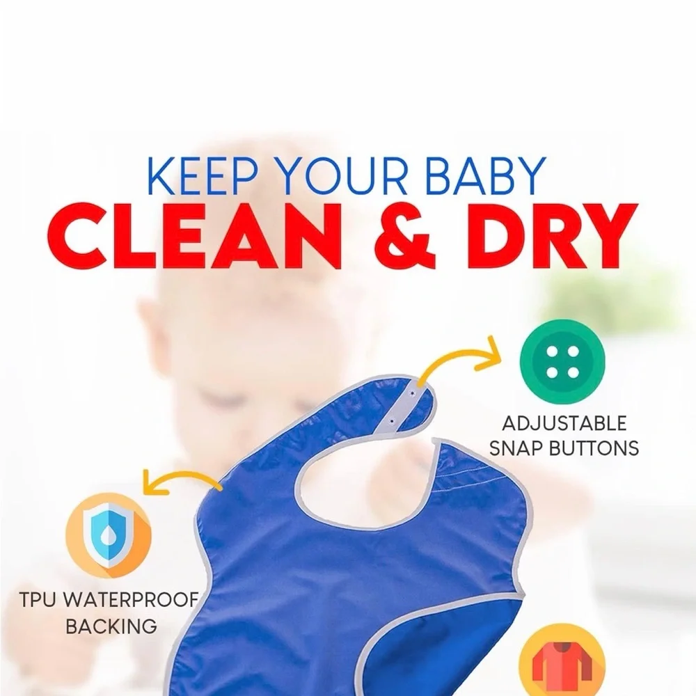 5 Pack Colorful Waterproof Kids Bib Set - Red, Yellow, Blue, Green, Gray